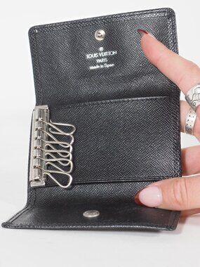 Louis Vuitton Taiga Leather 6 Key Holder Case Black Spain CA0060